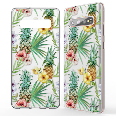 NALIA Handyhülle kompatibel mit Samsung Galaxy S10 Plus, Slim Silikon Hülle Motiv Case Cover Crystal Schutzhülle Durchsichtig Etui Handy-Tasche Backcover Transparent Bumper Aquarell Ananas NALIA Protective Hülle
