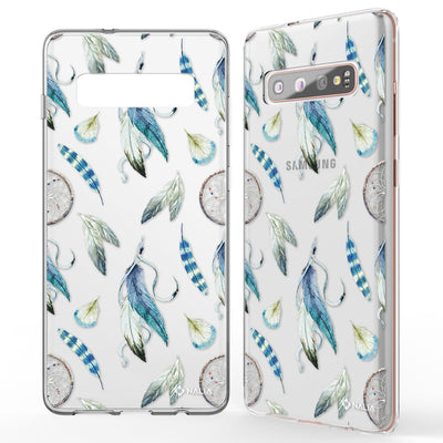 NALIA Handyhülle kompatibel mit Samsung Galaxy S10 Plus, Slim Silikon Hülle Motiv Case Cover Crystal Schutzhülle Durchsichtig Etui Handy-Tasche Backcover Transparent Bumper Aquarell Federn NALIA Protective Hülle