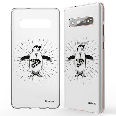 NALIA Handyhülle kompatibel mit Samsung Galaxy S10 Plus, Slim Silikon Hülle Motiv Case Cover Crystal Schutzhülle Durchsichtig Etui Handy-Tasche Backcover Transparent Bumper Be Cool Pinguin NALIA Protective Hülle