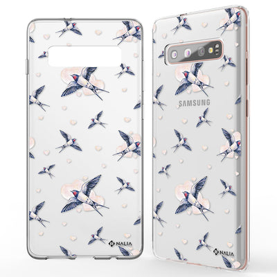 NALIA Handyhülle kompatibel mit Samsung Galaxy S10 Plus, Slim Silikon Hülle Motiv Case Cover Crystal Schutzhülle Durchsichtig Etui Handy-Tasche Backcover Transparent Bumper Herz Schwalben NALIA Protective Hülle