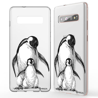 NALIA Handyhülle kompatibel mit Samsung Galaxy S10 Plus, Slim Silikon Hülle Motiv Case Cover Crystal Schutzhülle Durchsichtig Etui Handy-Tasche Backcover Transparent Bumper Pinguine NALIA Protective Hülle