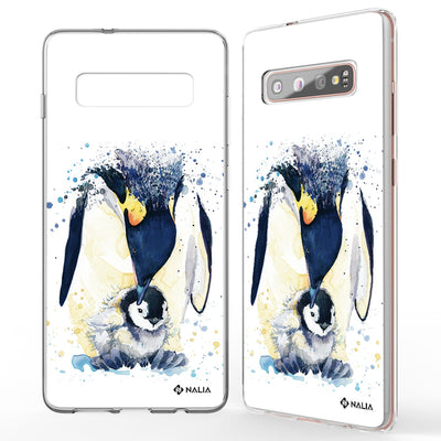 NALIA Handyhülle kompatibel mit Samsung Galaxy S10 Plus, Slim Silikon Hülle Motiv Case Cover Crystal Schutzhülle Durchsichtig Etui Handy-Tasche Backcover Transparent Bumper Pinguin Mutter NALIA Protective Hülle