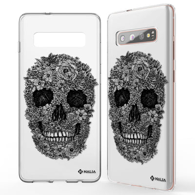 NALIA Handyhülle kompatibel mit Samsung Galaxy S10 Plus, Slim Silikon Hülle Motiv Case Cover Crystal Schutzhülle Durchsichtig Etui Handy-Tasche Backcover Transparent Bumper Totenkopf NALIA Protective Hülle