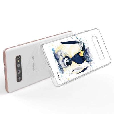 NALIA Handyhülle kompatibel mit Samsung Galaxy S10 Plus, Slim Silikon Hülle Motiv Case Cover Crystal Schutzhülle Durchsichtig Etui Handy-Tasche Backcover Transparent Bumper Pinguin Mutter NALIA Protective Hülle