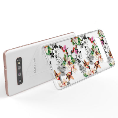 NALIA Handyhülle kompatibel mit Samsung Galaxy S10 Plus, Slim Silikon Hülle Motiv Case Cover Crystal Schutzhülle Durchsichtig Etui Handy-Tasche Backcover Transparent Bumper Blumen & Vögel NALIA Protective Hülle