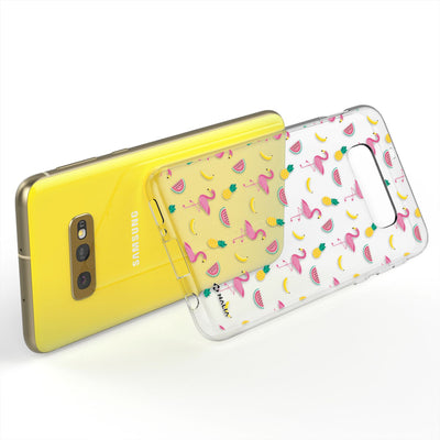 NALIA Handyhülle kompatibel mit Samsung Galaxy S10e, Slim Silikon Hülle Motiv Case Cover Crystal Schutzhülle, Durchsichtig Etui Handy-Tasche Backcover Transparent Bumper Flamingo Party NALIA SlimFit Hülle