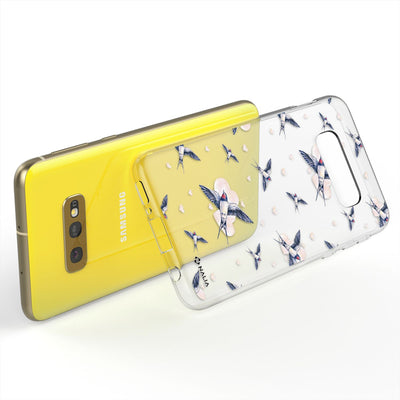 NALIA Handyhülle kompatibel mit Samsung Galaxy S10e, Slim Silikon Hülle Motiv Case Cover Crystal Schutzhülle, Durchsichtig Etui Handy-Tasche Backcover Transparent Bumper Herz Schwalben NALIA SlimFit Hülle
