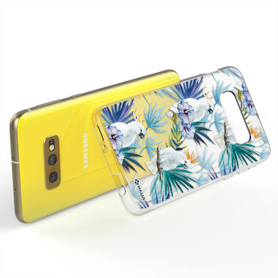 NALIA Handyhülle kompatibel mit Samsung Galaxy S10e, Slim Silikon Hülle Motiv Case Cover Crystal Schutzhülle, Durchsichtig Etui Handy-Tasche Backcover Transparent Bumper Kakadus NALIA SlimFit Hülle