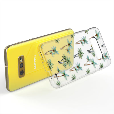 NALIA Handyhülle kompatibel mit Samsung Galaxy S10e, Slim Silikon Hülle Motiv Case Cover Crystal Schutzhülle, Durchsichtig Etui Handy-Tasche Backcover Transparent Bumper Palmen NALIA SlimFit Hülle