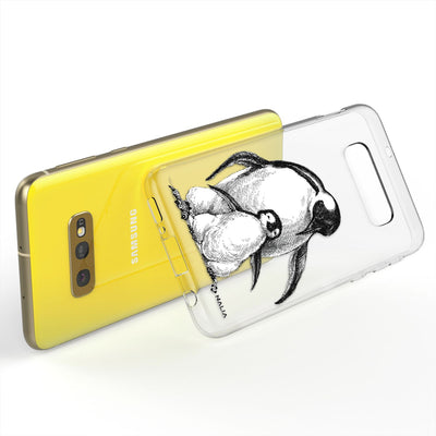 NALIA Handyhülle kompatibel mit Samsung Galaxy S10e, Slim Silikon Hülle Motiv Case Cover Crystal Schutzhülle, Durchsichtig Etui Handy-Tasche Backcover Transparent Bumper Pinguin Familie NALIA SlimFit Hülle