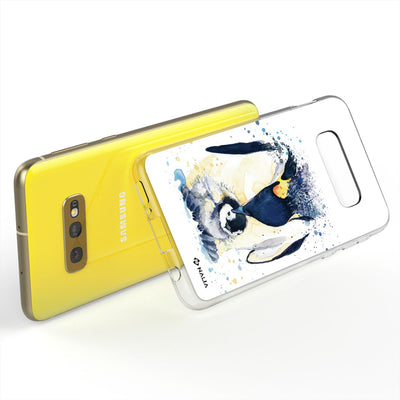 NALIA Handyhülle kompatibel mit Samsung Galaxy S10e, Slim Silikon Hülle Motiv Case Cover Crystal Schutzhülle, Durchsichtig Etui Handy-Tasche Backcover Transparent Bumper Pinguin Mutter NALIA SlimFit Hülle