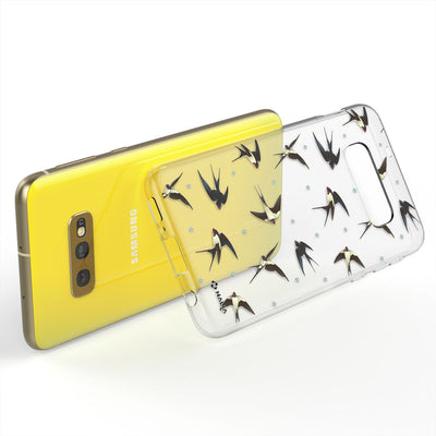 NALIA Handyhülle kompatibel mit Samsung Galaxy S10e, Slim Silikon Hülle Motiv Case Cover Crystal Schutzhülle, Durchsichtig Etui Handy-Tasche Backcover Transparent Bumper Schwalben NALIA SlimFit Hülle