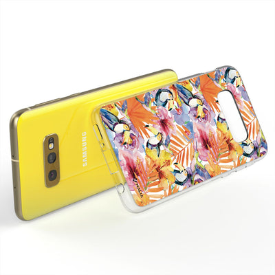 NALIA Handyhülle kompatibel mit Samsung Galaxy S10e, Slim Silikon Hülle Motiv Case Cover Crystal Schutzhülle, Durchsichtig Etui Handy-Tasche Backcover Transparent Bumper Tukan NALIA SlimFit Hülle