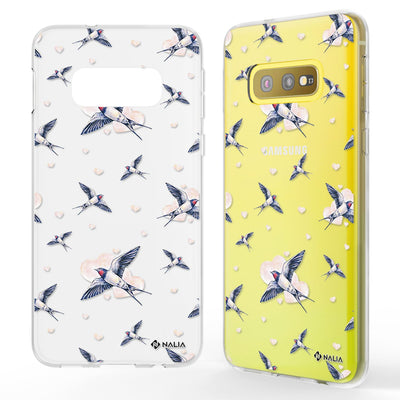NALIA Handyhülle kompatibel mit Samsung Galaxy S10e, Slim Silikon Hülle Motiv Case Cover Crystal Schutzhülle, Durchsichtig Etui Handy-Tasche Backcover Transparent Bumper Herz Schwalben NALIA SlimFit Hülle