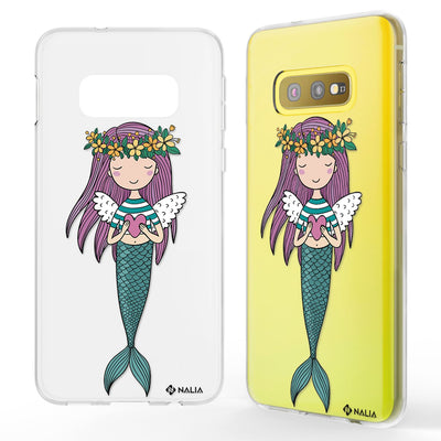 NALIA Handyhülle kompatibel mit Samsung Galaxy S10e, Slim Silikon Hülle Motiv Case Cover Crystal Schutzhülle, Durchsichtig Etui Handy-Tasche Backcover Transparent Bumper Meerjungfrau Grün NALIA SlimFit Hülle