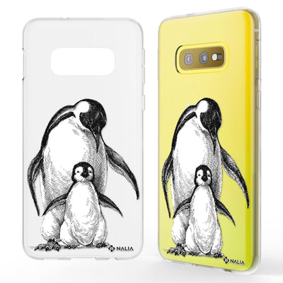 NALIA Handyhülle kompatibel mit Samsung Galaxy S10e, Slim Silikon Hülle Motiv Case Cover Crystal Schutzhülle, Durchsichtig Etui Handy-Tasche Backcover Transparent Bumper Pinguin Familie NALIA SlimFit Hülle