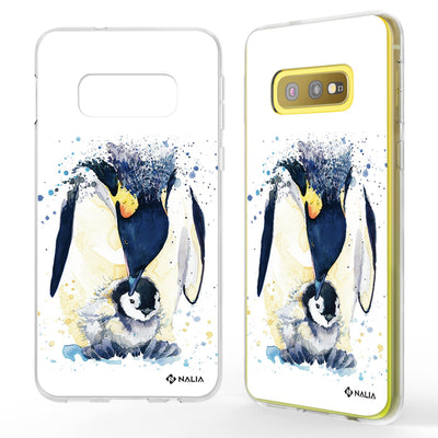 NALIA Handyhülle kompatibel mit Samsung Galaxy S10e, Slim Silikon Hülle Motiv Case Cover Crystal Schutzhülle, Durchsichtig Etui Handy-Tasche Backcover Transparent Bumper Pinguin Mutter NALIA SlimFit Hülle