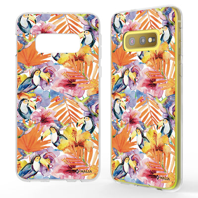 NALIA Handyhülle kompatibel mit Samsung Galaxy S10e, Slim Silikon Hülle Motiv Case Cover Crystal Schutzhülle, Durchsichtig Etui Handy-Tasche Backcover Transparent Bumper Tukan NALIA SlimFit Hülle