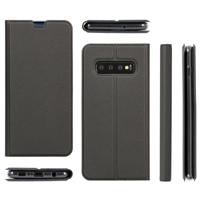 NALIA Hülle kompatibel mit Samsung Galaxy S10, Slim Kickstand Handyhülle Flip-Case Kunstleder Book-Cover mit Magnet, Etui Ganzkörper Schutzhülle Dünne Rundum Handy-Tasche Bumper - Schwarz Grau NALIA Protective Hülle