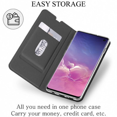 NALIA Hülle kompatibel mit Samsung Galaxy S10, Slim Kickstand Handyhülle Flip-Case Kunstleder Book-Cover mit Magnet, Etui Ganzkörper Schutzhülle Dünne Rundum Handy-Tasche Bumper - Schwarz Grau NALIA Protective Hülle