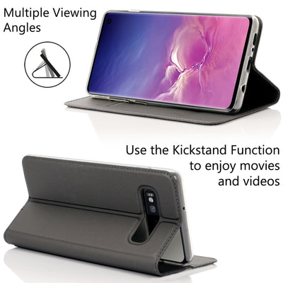 NALIA Hülle kompatibel mit Samsung Galaxy S10, Slim Kickstand Handyhülle Flip-Case Kunstleder Book-Cover mit Magnet, Etui Ganzkörper Schutzhülle Dünne Rundum Handy-Tasche Bumper - Schwarz Grau NALIA Protective Hülle