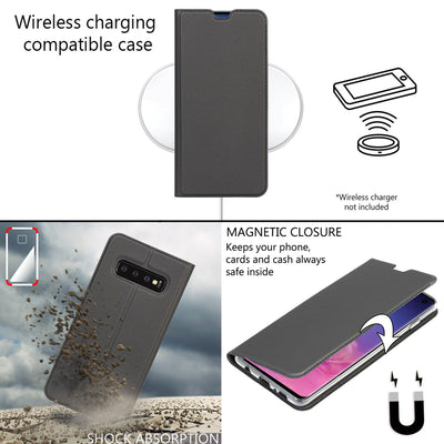 NALIA Hülle kompatibel mit Samsung Galaxy S10, Slim Kickstand Handyhülle Flip-Case Kunstleder Book-Cover mit Magnet, Etui Ganzkörper Schutzhülle Dünne Rundum Handy-Tasche Bumper - Schwarz Grau NALIA Protective Hülle