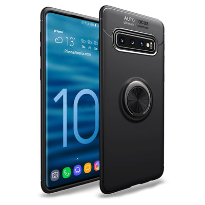 NALIA Ringhülle für Samsung Galaxy S10 – Ring-Ständer 360° & für Magnet-Halter – GRIP360 (Mattiertes Silikon Case) – Marke aus Berlin Schwarz NALIA Protective Hülle