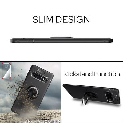 NALIA Ringhülle für Samsung Galaxy S10 – Ring-Ständer 360° & für Magnet-Halter – GRIP360 (Mattiertes Silikon Case) – Marke aus Berlin Schwarz NALIA Protective Hülle