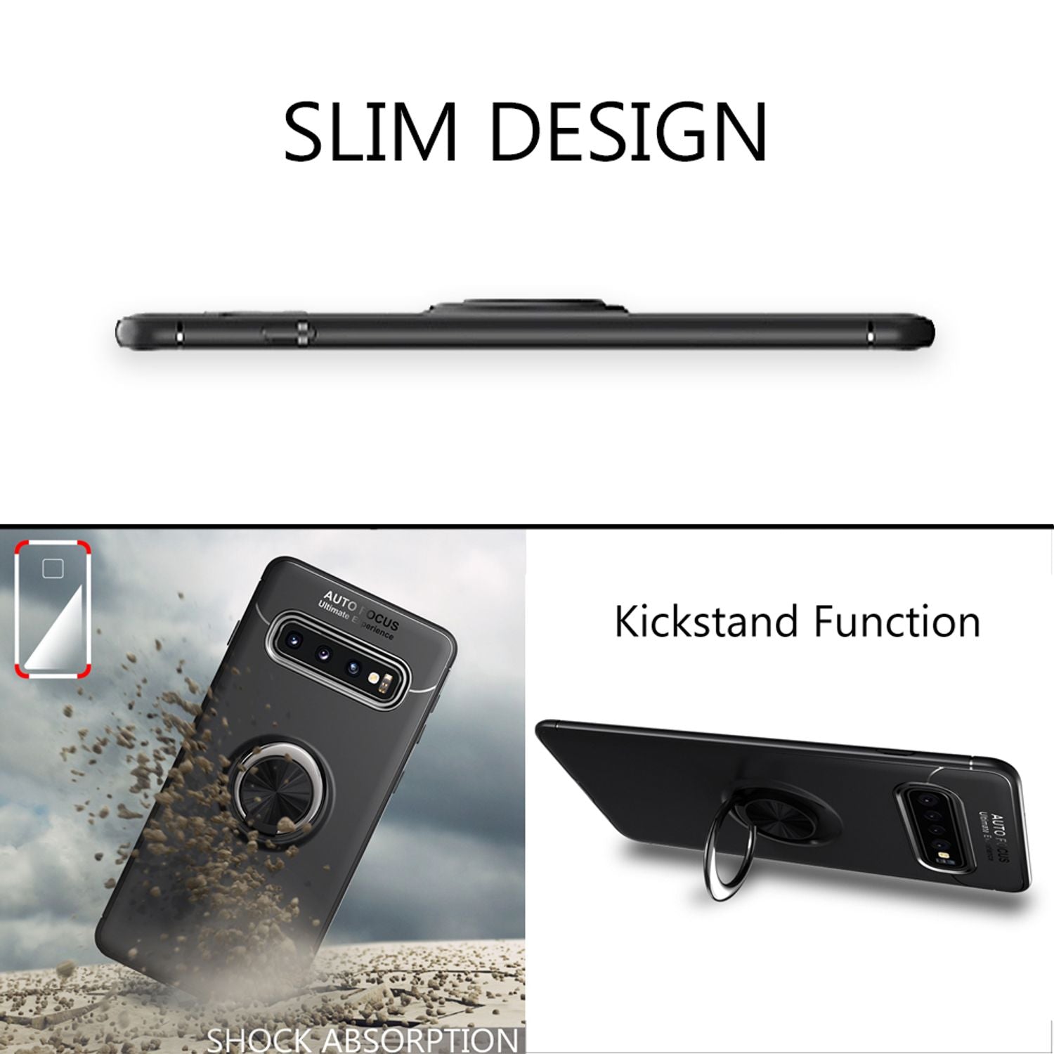 NALIA Ring Handy Hülle für Samsung Galaxy S10 Plus für KFZ Halterung, Cover Case Schwarz NALIA Protective Hülle