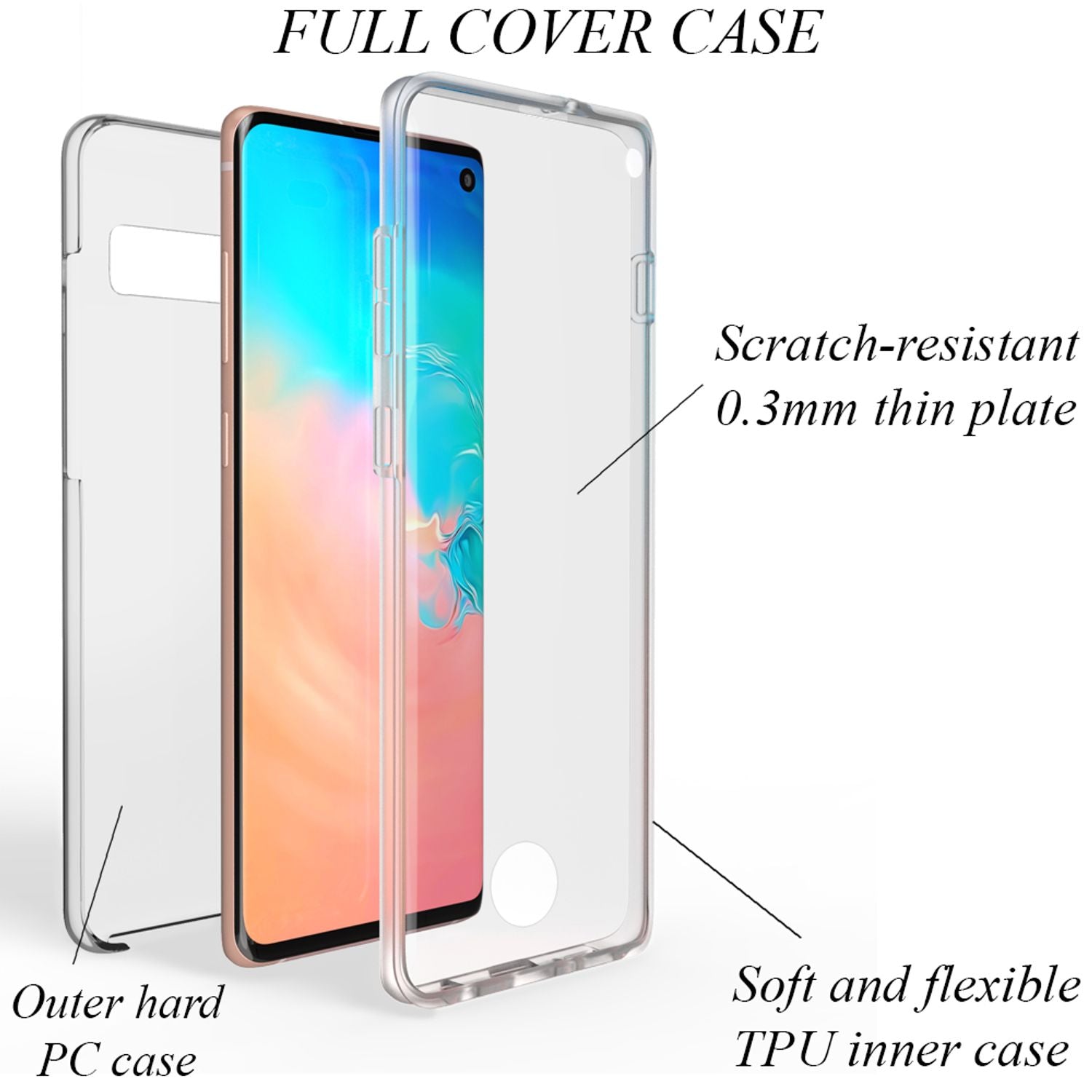 NALIA 360 Grad Handy Hülle für Samsung Galaxy S10, Full Cover Case Schutzhülle Transparent NALIA Transparente Hülle