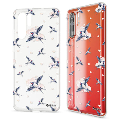 NALIA Hülle kompatibel mit Huawei P30 Pro, Motiv Handyhülle Ultra-Slim Silikon Case Crystal Cover Schutzhülle Durchsichtig, Dünne Handy-Tasche Backcover Transparent Bumper Herz Schwalben NALIA SlimFit Hülle