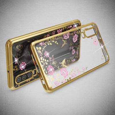 NALIA Hülle kompatibel mit Huawei P30, Durchsichtige Handyhülle Blumen-Muster Metall-Optik Glitzer-Steine, Ultra-Slim Silikon Case Dünne Schutzhülle Smart-Phone Bling Cover Etui Handy-Tasche - Gold Default Title NALIA Protective Hülle