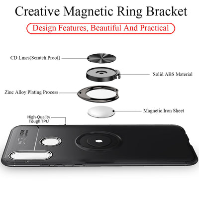 NALIA Ring Hülle kompatibel mit Huawei P smart 2019, Magnetische Silikon Handyhülle für KFZ-Halterung 360-Grad Finger-Halter, Kickstand Cover Dünne Schutzhülle Ständer Case Slim Etui Bumper - Schwarz Default Title NALIA Protective Hülle