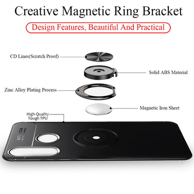 NALIA Ring Hülle kompatibel mit Huawei P30 Lite, Magnetische Silikon Handyhülle für KFZ-Halterung 360-Grad Finger-Halter, Dünnes Kickstand Cover Schutzhülle Ständer Case Slim Etui Bumper - Schwarz Default Title NALIA Protective Hülle