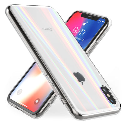 NALIA Hartglas Hülle kompatibel mit iPhone X / XS, Transparentes Regenbogen Hardcase aus Tempered Glass mit Silikon Bumper, bunt glänzende stoßfeste & robuste Handyhülle Transparent NALIA Protective Hülle
