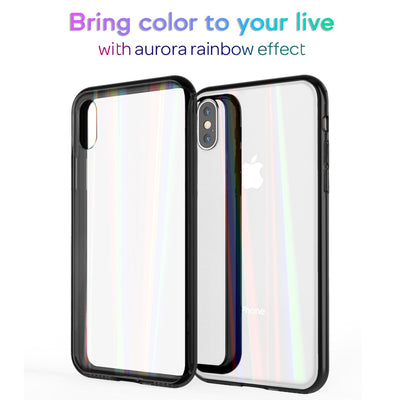 NALIA Hartglas Hülle kompatibel mit iPhone X / XS, Transparentes Regenbogen Hardcase aus Tempered Glass mit Silikon Bumper, bunt glänzende stoßfeste & robuste Handyhülle Transparent NALIA Protective Hülle