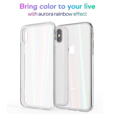 NALIA Hartglas Hülle kompatibel mit iPhone X / XS, Transparentes Regenbogen Hardcase aus Tempered Glass mit Silikon Bumper, bunt glänzende stoßfeste & robuste Handyhülle Transparent NALIA Protective Hülle