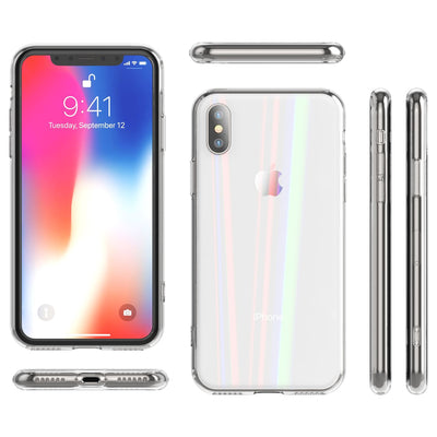 NALIA Hartglas Hülle kompatibel mit iPhone X / XS, Transparentes Regenbogen Hardcase aus Tempered Glass mit Silikon Bumper, bunt glänzende stoßfeste & robuste Handyhülle Transparent NALIA Protective Hülle