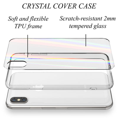NALIA Hartglas Hülle kompatibel mit iPhone X / XS, Transparentes Regenbogen Hardcase aus Tempered Glass mit Silikon Bumper, bunt glänzende stoßfeste & robuste Handyhülle Transparent NALIA Protective Hülle
