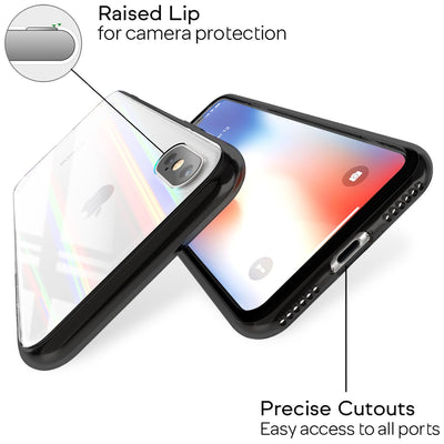NALIA Hartglas Hülle kompatibel mit iPhone X / XS, Transparentes Regenbogen Hardcase aus Tempered Glass mit Silikon Bumper, bunt glänzende stoßfeste & robuste Handyhülle Transparent NALIA Protective Hülle