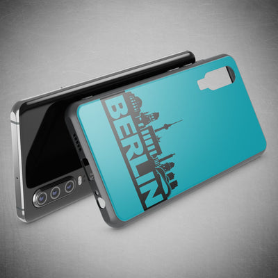 NALIA Hartglas Hülle kompatibel mit Huawei P30, Original Berlin Design Motiv Hardcase aus 9H Tempered Glass & Silikon Bumper, Robuste Handyhülle Cover Case Berlin Skyline Weiß NALIA Protective Hülle