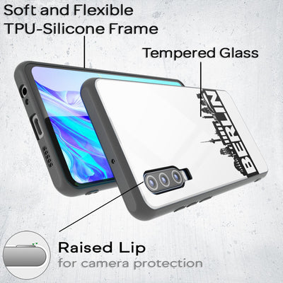 NALIA Hartglas Hülle kompatibel mit Huawei P30, Original Berlin Design Motiv Hardcase aus 9H Tempered Glass & Silikon Bumper, Robuste Handyhülle Cover Case Berlin Skyline Weiß NALIA Protective Hülle