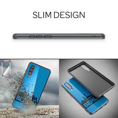 NALIA Hartglas Hülle kompatibel mit Huawei P30, Original Berlin Design Motiv Hardcase aus 9H Tempered Glass & Silikon Bumper, Robuste Handyhülle Cover Case Berlin Skyline Weiß NALIA Protective Hülle