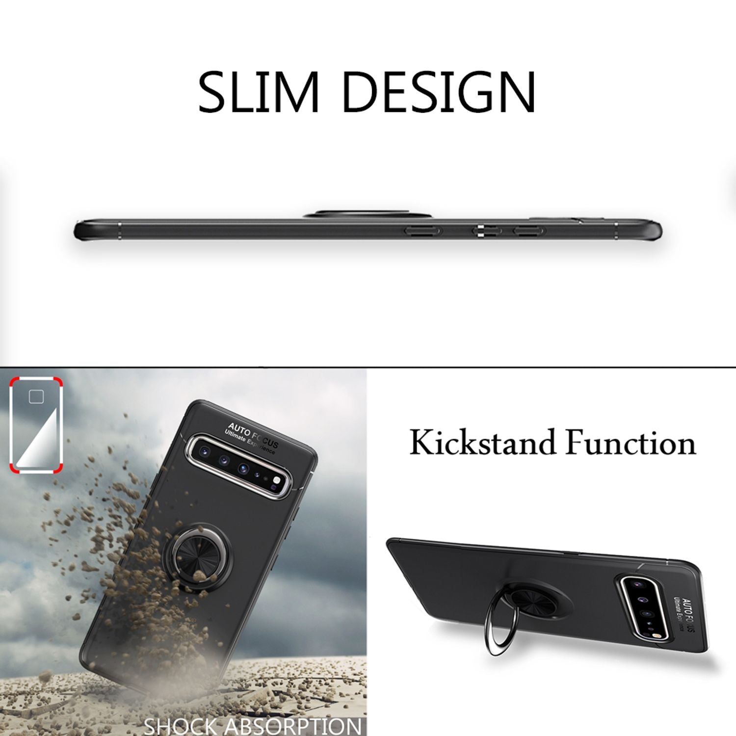 Handy Hülle für Samsung S10 5G, 360 Grad Ring Case Schutz Cover Tasche Schale Schwarz NALIA Protective Hülle