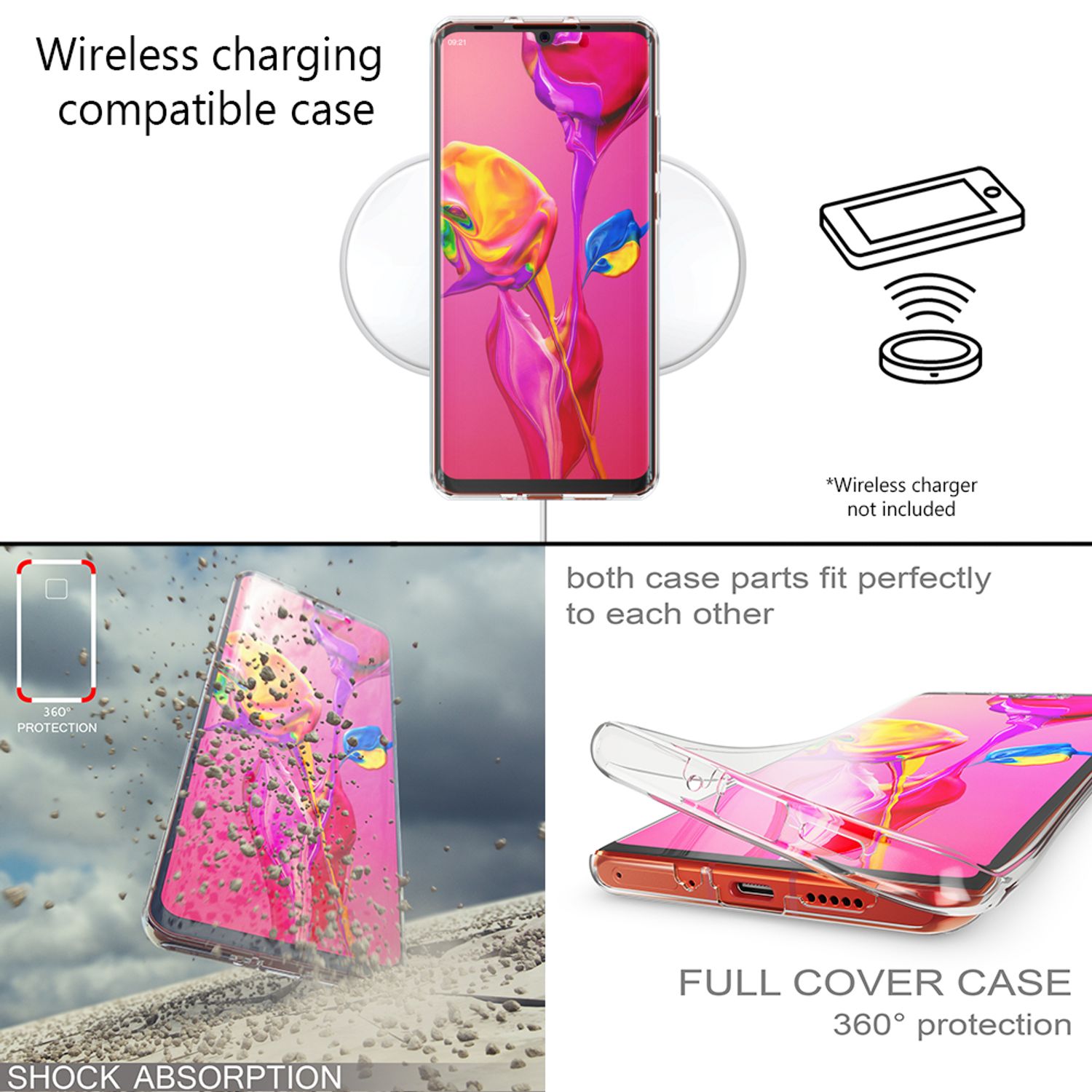 NALIA 360 Grad Handyhülle für Huawei P30 Pro, Full-Body Silikon Rundum Hülle Transparent NALIA