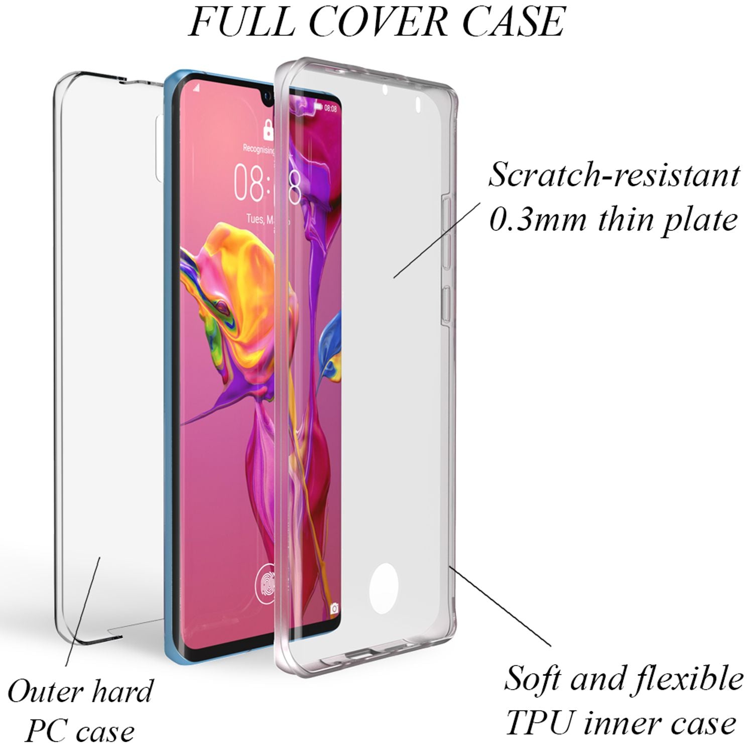 NALIA Handy Hülle für Huawei P30 Pro, 360 Grad Tasche Bumper Etui Displayschutz Transparent NALIA Transparente Hülle