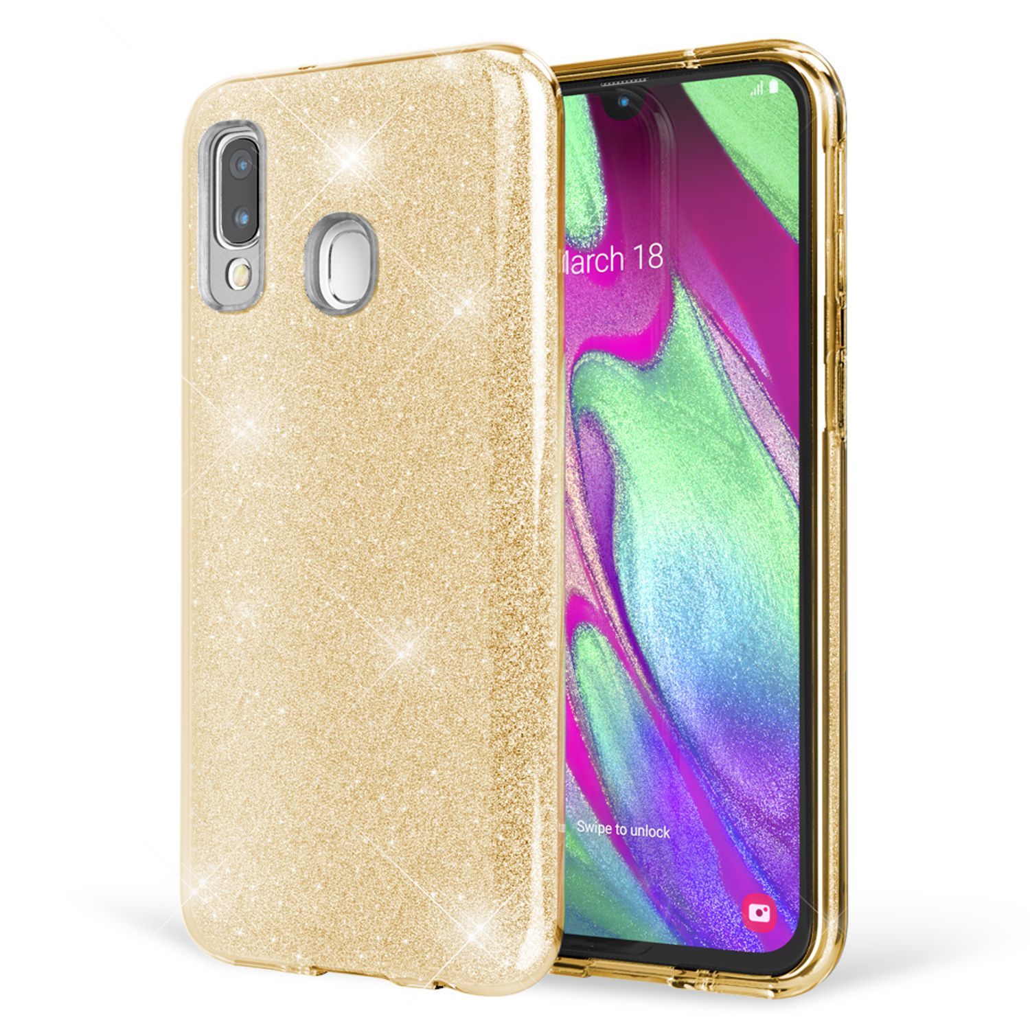 NALIA Glitzer Handyhülle für Samsung Galaxy A40, Diamant Schutzhülle Glitzer Handyhülle Gold NALIA Protective Hülle