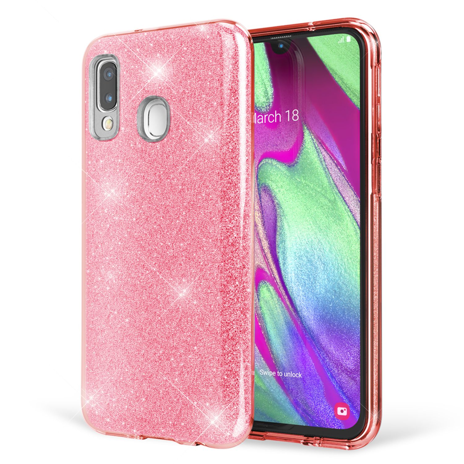 NALIA Glitzer Handyhülle für Samsung Galaxy A40, Diamant Schutzhülle Glitzer Handyhülle Pink NALIA Protective Hülle