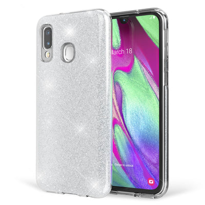 NALIA Glitzerhülle für Samsung Galaxy A40 – Funkelnder Glitzer-Look & Grip – SHINEPOP (Silikon Case) – Marke aus Berlin Silber NALIA Protective Hülle