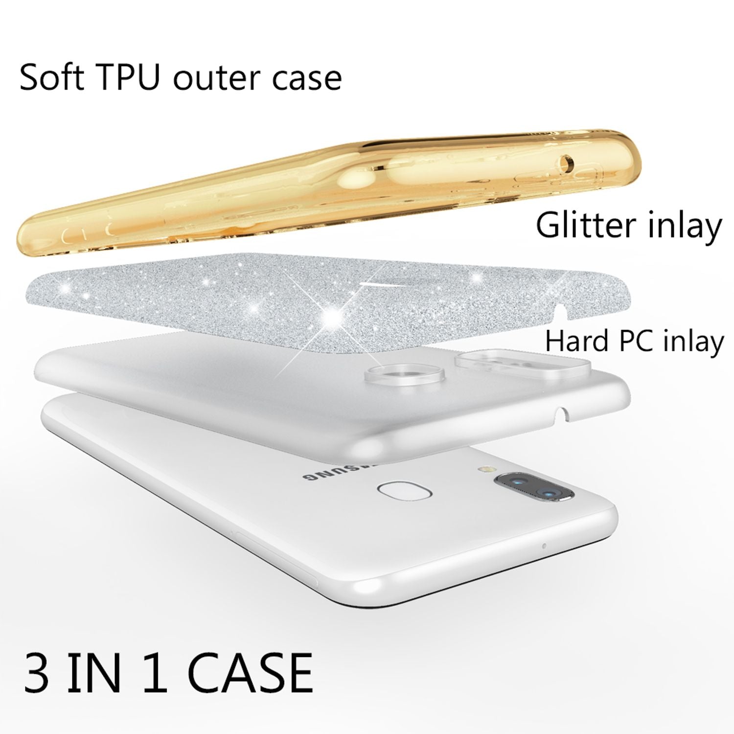 NALIA Glitzer Handyhülle für Samsung Galaxy A40, Diamant Schutzhülle Glitzer Handyhülle Gold NALIA Protective Hülle